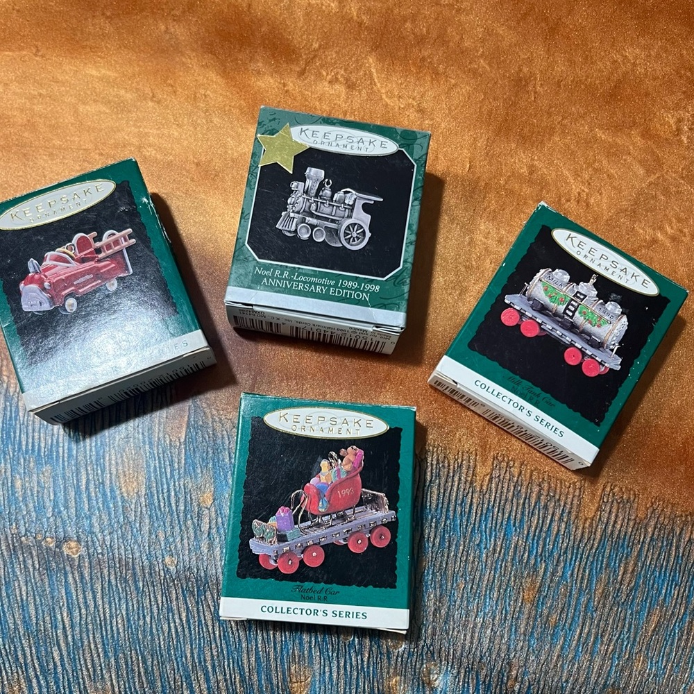 Vintage 90s Hallmark keepsake miniature trains vehicles Christmas tree ornaments
